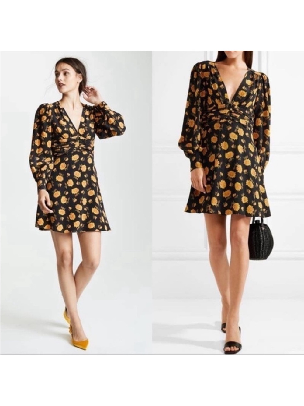 Veronica Beard Marion Blouson Floral 100% Silk Dress Silk crepe Shirred waist - Picture 4 of 15